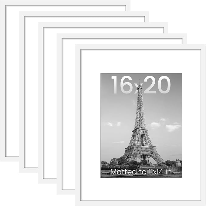 upsimples 16x20 Picture Frame, Gallery Wall Frames Set of 5, White | Poster Frame Collage Wall Decor, 11x14 Picture Frame with Mat for Family, Baby, Hallway, Christmas