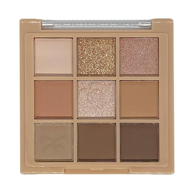 9 Color Eyeshadow Palette Makeup, Matte Glitter Shimmer Korean Eye Shadow Palettes, Highly Pigmented Long Lasting Waterproof Blendable, Pink & Brown, Daily Eye Shadow Makeup