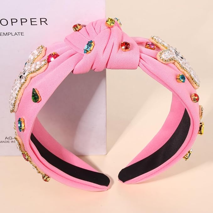mokkia Easter Headbands Beaded Rabbit Bunny Headband for Women Pink Spring Knotted Headband Easter Hair Accessories Gifts