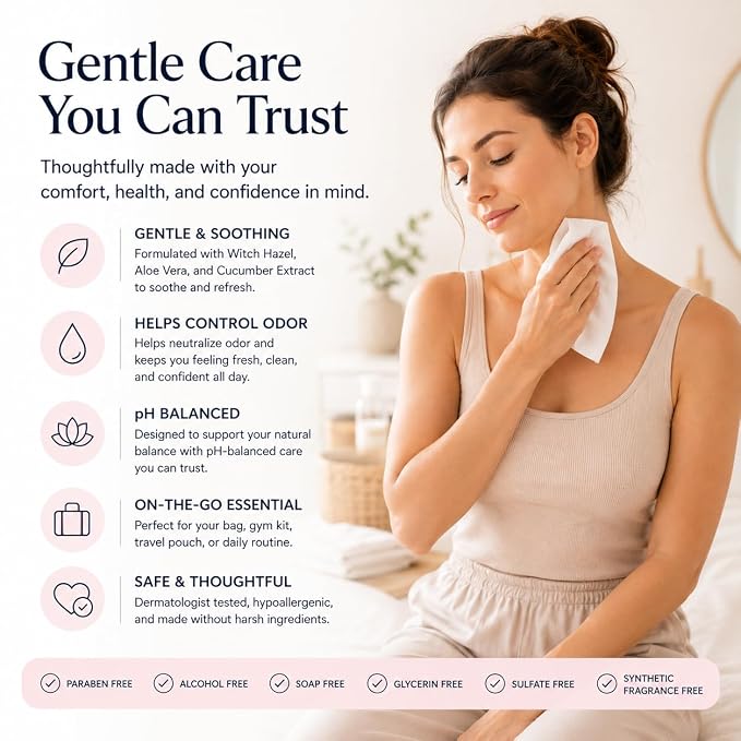 Luvena Feminine Wipes for Women - pH Balanced Feminine Care Wipes - Dermatologist Tested - Hypoallergenic, Paraben Free - Odor Control - Soft Cleansing Cloths - Cucumber Scented (25 Count, 3 Pack)