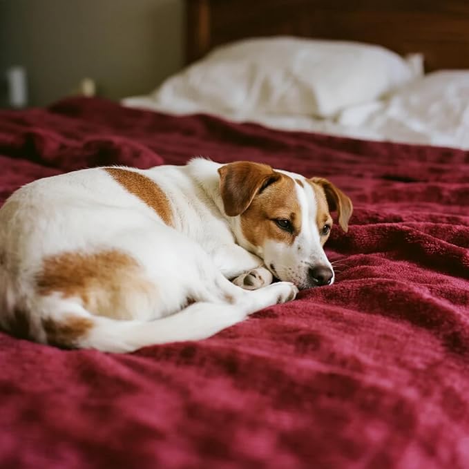 gogobunny Waterproof Bed Blanket, Reversible Sherpa Fleece Throw Blanket for Dog Puppy Cat, Furniture Cover Protects Bed Couch Sofa from Liquid Pee and Pet Fur (Romantic Red, 90x108 inches)