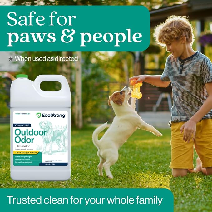 Eco Strong Outdoor Odor Eliminator Outside Dog Urine Enzyme Cleaner Powerful Pet, Cat, Animal Scent Deodorizer | Professional Strength for Yard, Turf, Kennels, Patios, Decks (128 OZ)