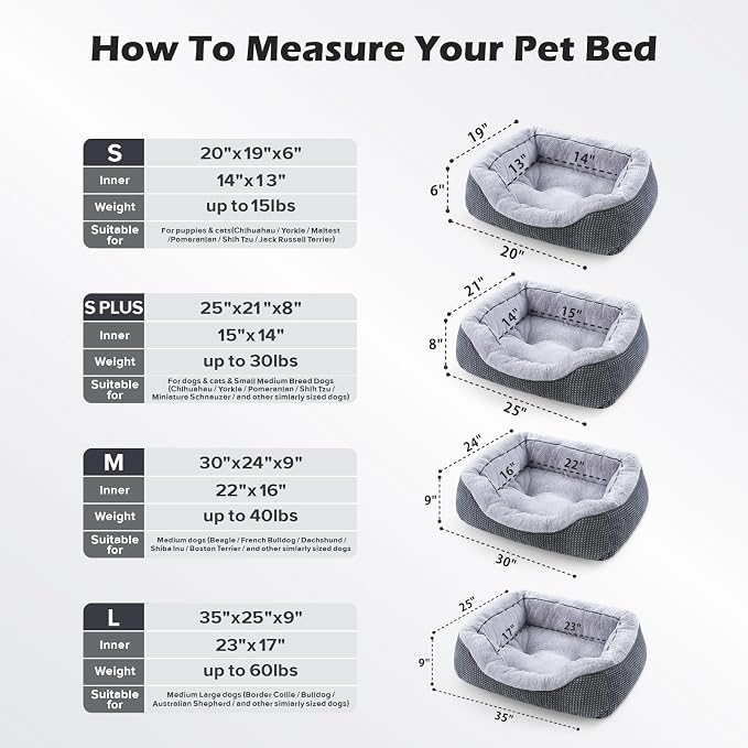 Small Dog Bed Washable Orthopedic Calming Warming Durable Pet Bed with Anti-Slip Bottom