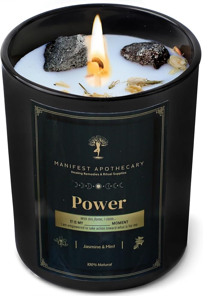 Aromatherapy Scented Candle for Confidence & Motivation – Hand-Poured Soy Candle Infused with Jasmine, Mint & Pyrite Crystals – 10.5 Oz & 50 Hrs Burn Time – Ideal Birthday Gift