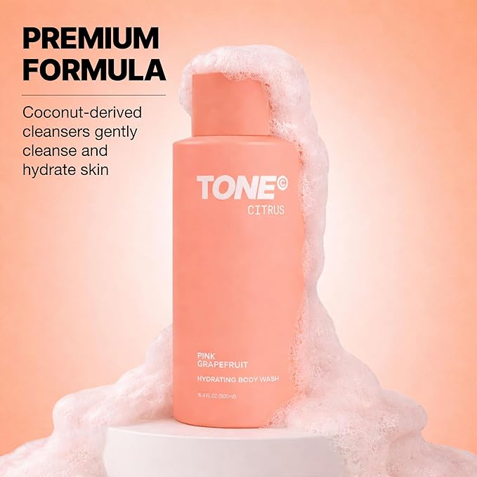 TONE Hydrating Body Wash for Men & Women, Citrus, Coconut-derived Cleansers Leaves Skin Clean, Moisturized & Refreshed, Long-lasting Iconic Scent, All Skin Types, Dermatologist-Tested, 16.9 oz