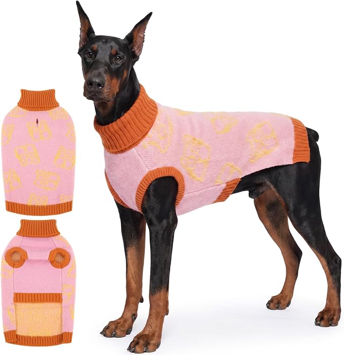 IDOMIK XL Dog Pullover Sweater, Cozy Sleeveless Dog Clothes for Winter,XL | Soft Stretch Knitted Dog Sweater with Foldable Turtleneck, Warm Pet Apparel for Large Breed Dogs, Cute Pattern Dog Outfit