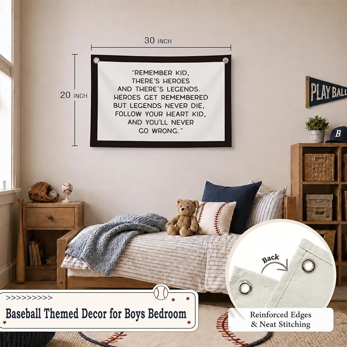 Vintage Baseball Wall Decor for Boys Room, Inspirational Sports Quote Canvas Banner, Retro Baseball Nursery Wall Art for Bedroom Playroom,Baby Shower Gifts,30x20 Inch(White and Black)