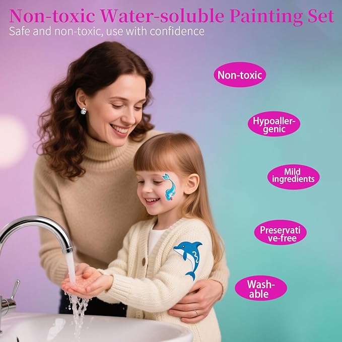 Face Painting Kit for Kids,39 Color Non Toxic Water Based Large Capacity Facepaint Kit,Face Paint Including 8 Fluorescent Color For Halloween,Cosplay,Parties,School Event,Stage,Carnival