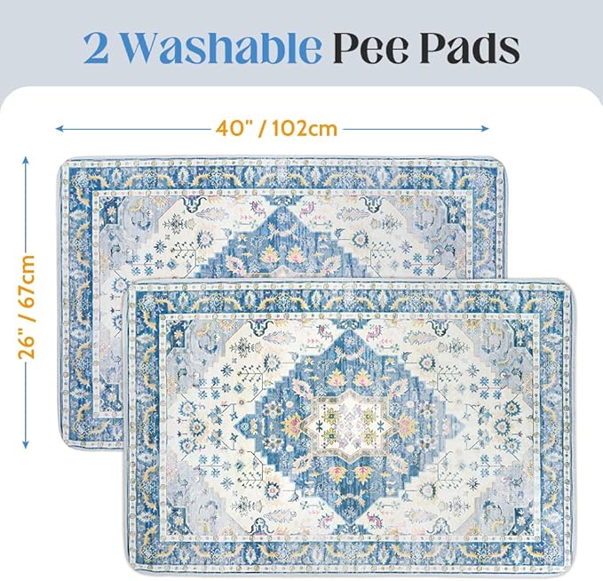 Washable Pee Pads for Dogs, 2 Pack Reusable Puppy Training Pads 40"x26" Super Absorbent Waterproof Dog Training Pads, Non-Slip Potty Pads, Whelping Pads Litter Mat Blue Medallion
