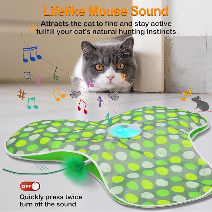 Interactive Cat Toys,Moving Concealed Feathers Toy for Indoor Cats | Mouse Squeaky,Touch Activated,Cat Kitten Toy Exercise Toys for Indoor Bored Adult Cats,Rechargeable Cat Stimulation Teaser