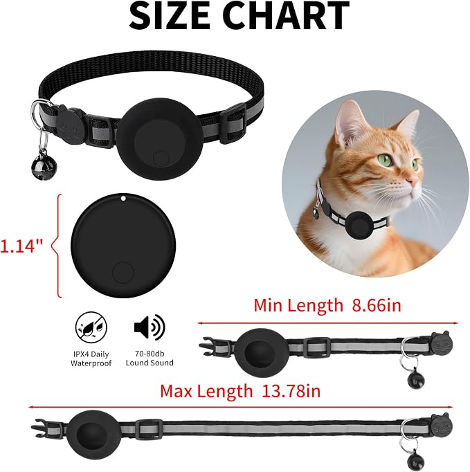 GPS Tracker for Cats (1 Pack), Mini GPS Cat Tracker, Smart Pet Activity Tracker, No Monthly Fee, Compatible with Apple Find My(iOS Only), Anti-Lost, Finder Tag for Vehicles, Pets, Kids, Items