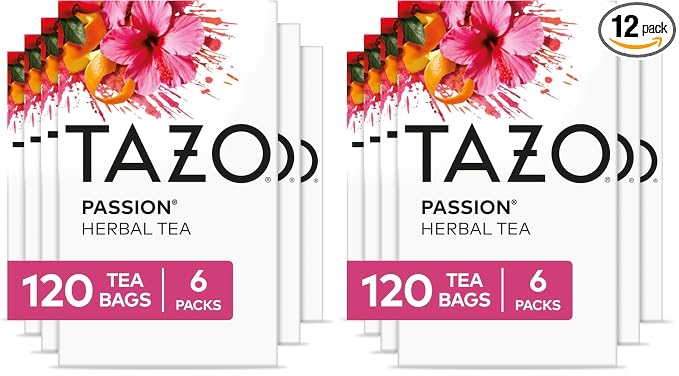 TAZO Passion Herbal Tea Bags, Iced or Hot, Caffeine-Free, 120 Total Tea Bags (20ct - Pack of 12)