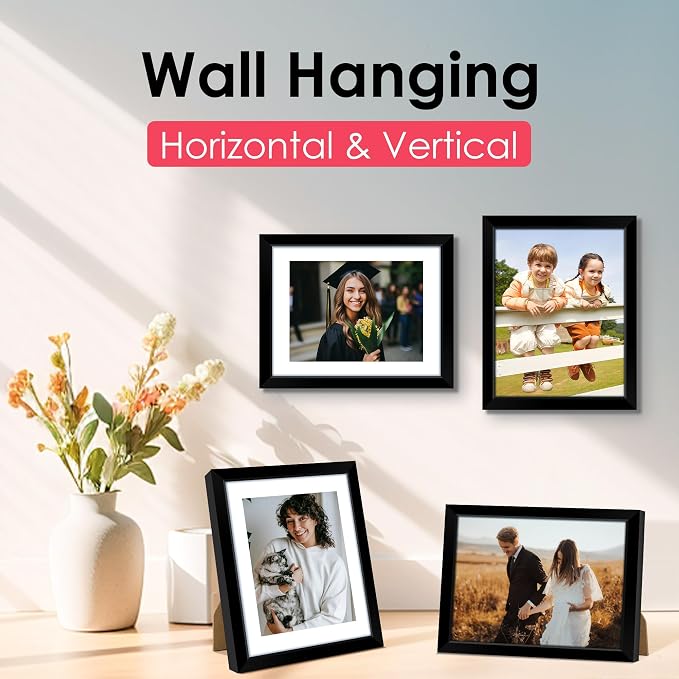 8.5x11 Picture Frame, Black Photo Frame with HD Plexiglass, Display Pictures 6x8 with Mat or 8.5x11 Without Mat, Picture Frames Collage for Tabletop or Wall Display, 2 Pack