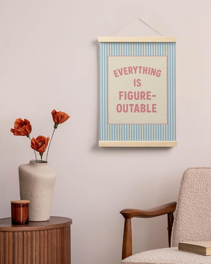 FGFK Everything Is Figureoutable Positive Affirmations Wall Art Poster Hanger Frame, Preppy Pink and Blue Inspirational Canvas Prints Framed Wall Decor for Office Classroom Home Bedroom, 12x16 Inch