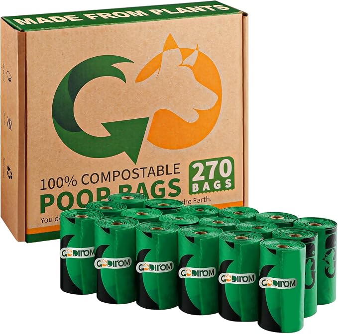 Certified Home Compostable Dog Poop Bags, 270 Extra Thick Bags (18 Rolls) | TÜV AUSTRIA Home Compost, ASTM D6400, EN 13432 & NF T51-800 Certified, Plant Based, Unscented, Leak Proof, Cornstarch