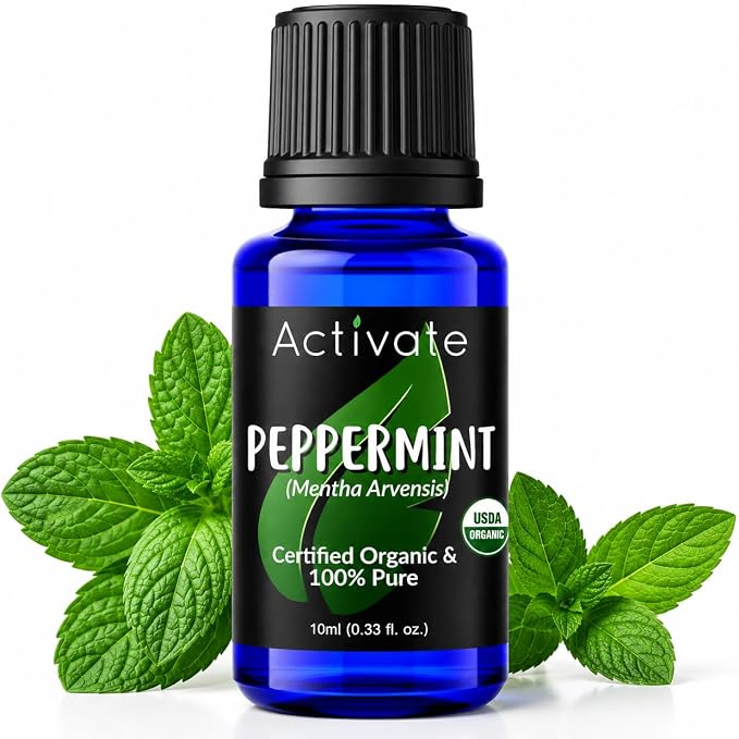 Activate USDA Organic Peppermint Essential Oil, 100% Pure Steam Distilled Mentha Arvensis, Premium Aromatherapy Oil for Diffusers, Massage, DIY Soap, Candles, Bath & Home Fragrance, 10 mL