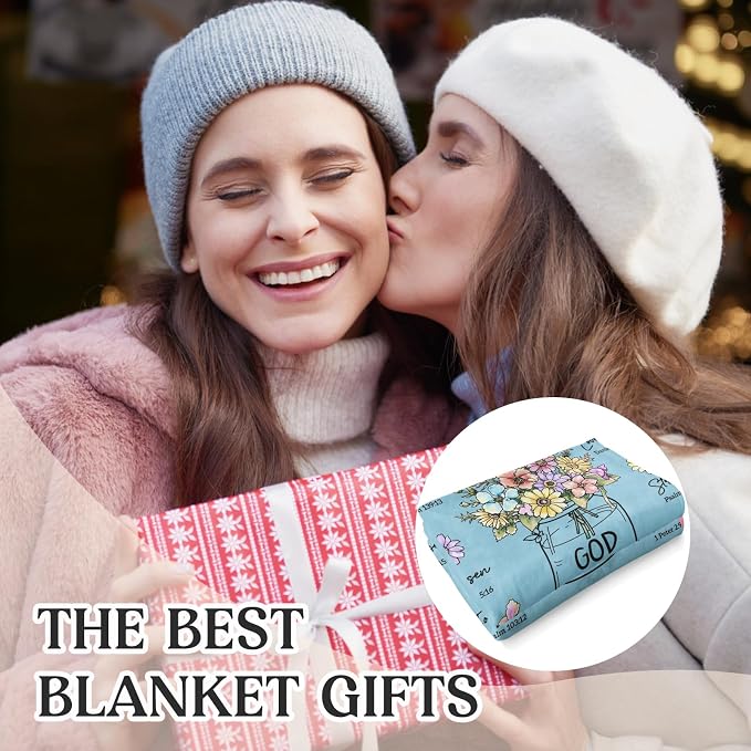 Christian Birthday Gifts for Women, Light blue Christian Blanket 60''x 50'' | Religious Gifts for Women, Spiritual Baptism Gifts for Sister, Mom, Daughter, Grandma,Girls, Soft Throw Blankets