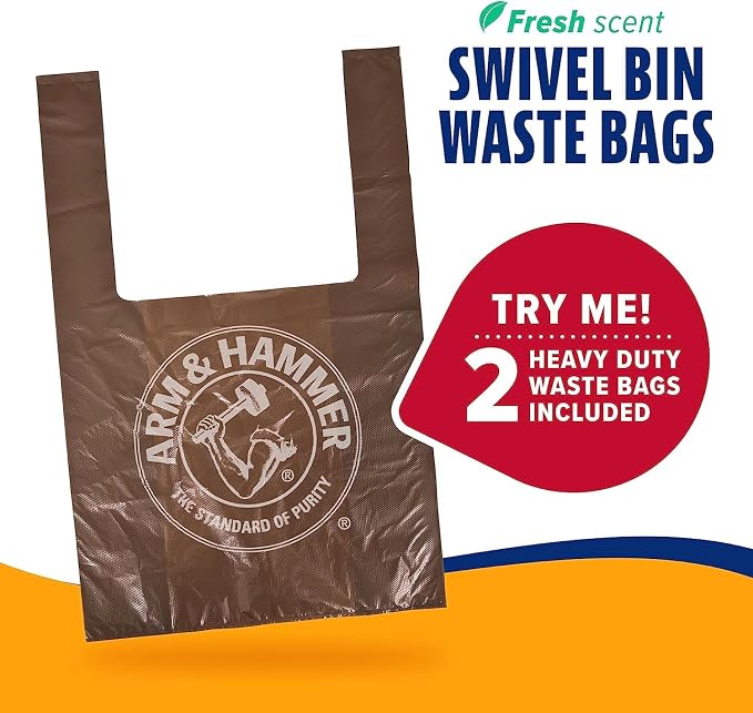 Arm & Hammer Swivel Bin & Rake Dog Pooper Scooper, Includes 2 Waste Bags | Includes 2 Heavy Duty Scented Waste Bags for Easy, No Touch Disposal
