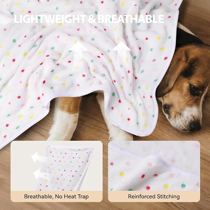 LINENLUX Dog Blankets 3-Pack, Super Soft Fluffy Fleece Pet Throw Warm | Premium flannel fleece pet throw for cats, puppies. Cozy warm for bed, crate, or couch naps; Polka Dot-3pcs 40x31 inch
