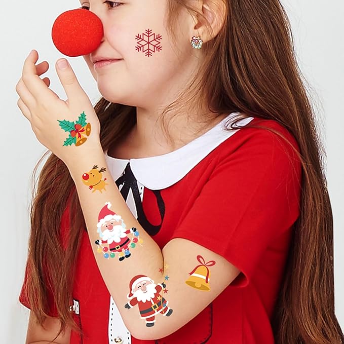 Christmas Temporary Tattoos for Kids, 240PCS Cartoon Xmas Body Stickers, Santa Claus Snowman Reindeer Socks Face Fake Tattoo Makeup, Christmas Holiday Party Favor Supplies Decorations Boys Girls