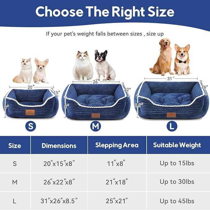 Zerbuger 20in Blue Rectangle Cat Dog Bed Machine Washable Sleeping Sofa | for Large Medium Small Pets Indoor Outdoor, Non-Slip Bottom Soft Puppy Bed Durable Orthopedic Calming Pet Cuddler