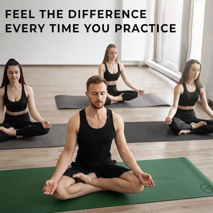 Tatago Hot Yoga Mat Non Slip-Professional Grade Natural Rubber Yoga Mat, Pliates Mat, Stretching Mat or exercise mats for home workout. Nonslip for Hot and Sweaty Classes. Includes Yoga Strap for Carrying and Stretching too.