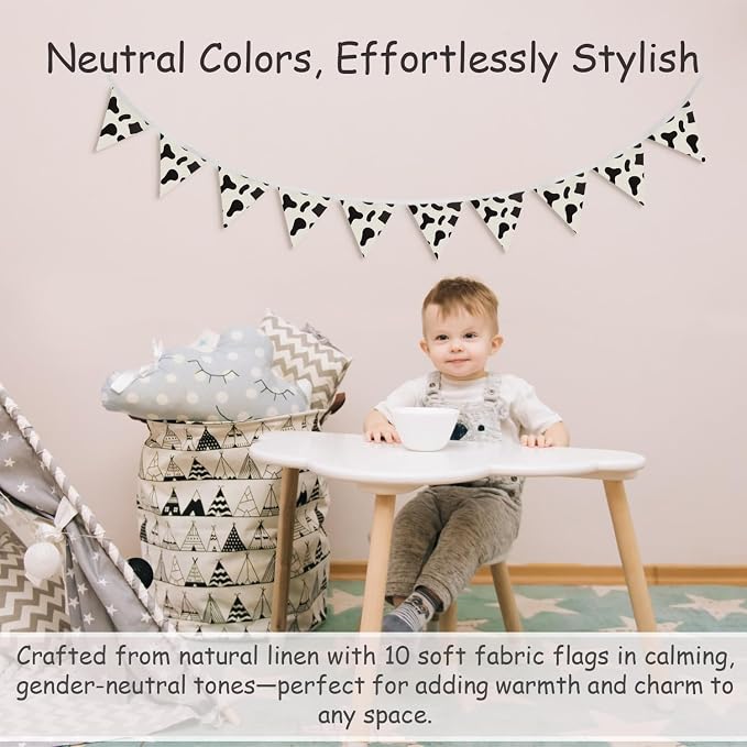 Western Nursery Room Cow Print Wall Art Decor,Western Party Decorations Cowboy Cowgirl Farmhouse Wall Decor for Toddler Classroom Playroom Garland Triangle Banner,11Ft Bunting Flags Fabric