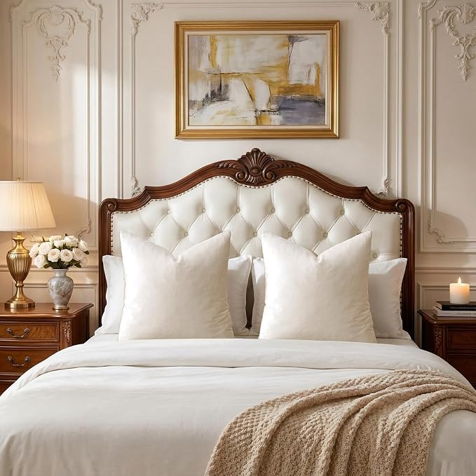 GIGIZAZA Velvet Pillow Covers 24x24 Decorative Pillows Pack of 2 Ivory | Beige Throw Pillows for Couch Sofa,280gsm Soft Textured Fabric,Modern Square Pillowcases,Luxury Cushion Covers
