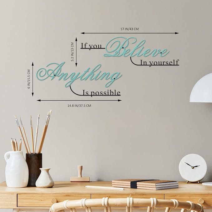 Resama If You Believe in Yourself,Anything is Possible Wall Art Decor 2 Pcs Metal Inspiration Encouragement Wall Art Sayings Black Inspirational Quotes Hanging Decoration(Colorful)