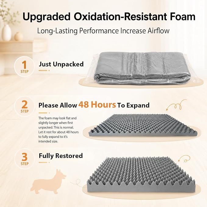 Orthopedic Dog Bed for X-Large Dogs, 40 x 32 Inch, Pink | Egg crate foam for joint support, 3-sided bolster pet sofa, waterproof lining, washable cover, and non-skid base