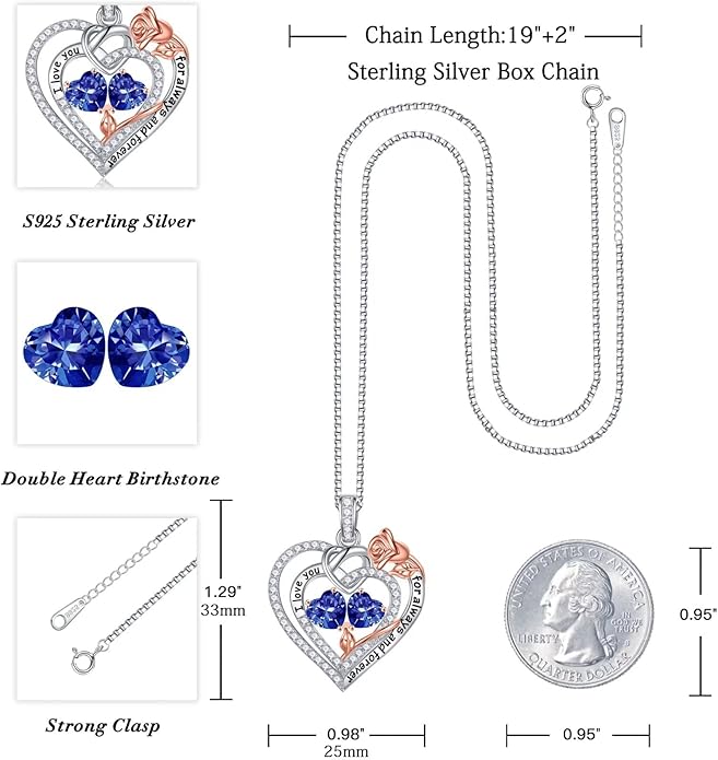 Iefil Valentines Day Gifts for Her Wife - 925 Sterling Silver Double Birthstone Necklace, Anniversary Birthday Gifts for Women, Jewelry Gift for Wife Girlfriend Mom Her