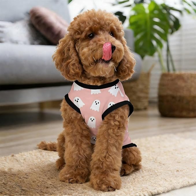 Halloween Pet Vest Pink Spooky Pet Shirts Medium | cute boo Dog Shirt Vest cute pet Sleeveless Vests Ice Silk Dog T-Shirts holiday Dog Clothes Halloween Canine Wear