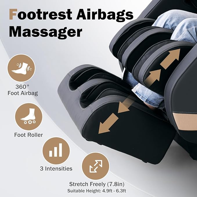4D Massage Chair Full Body|Zero Gravity Shiatsu Massage Chairs Recliner with Heated Bluetooth Speaker Airbag Yoga Stretch, Foot Roller (Black)
