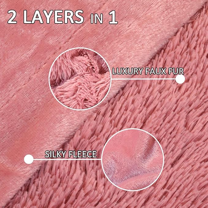 YUSOKI Long Faux Fur Throw Blanket, Pink,50" x 60" | Ultra Soft, Lightweight for All Season Use, stays fluffy after repeated washes, Perfect Gifts, Machine Washable