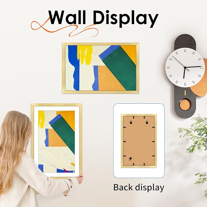 11x17 Picture Frame Gold Set of 2, Photo Frame with HD Plexiglass, Display Pictures 9x15 with Mat or 11x17 Without Mat, Gold Picture Frames Collage Wall Decor, Gallary Wall Frame