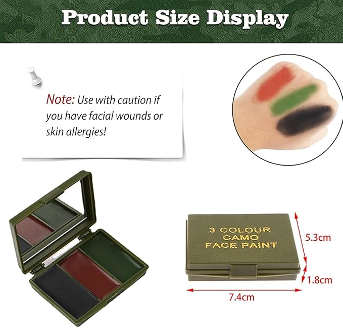 Tri-Color Character Makeup Palette Halloween, Special Effects and Theater Cream FX Palette Face Paint Face Paint Kit, Camouflage