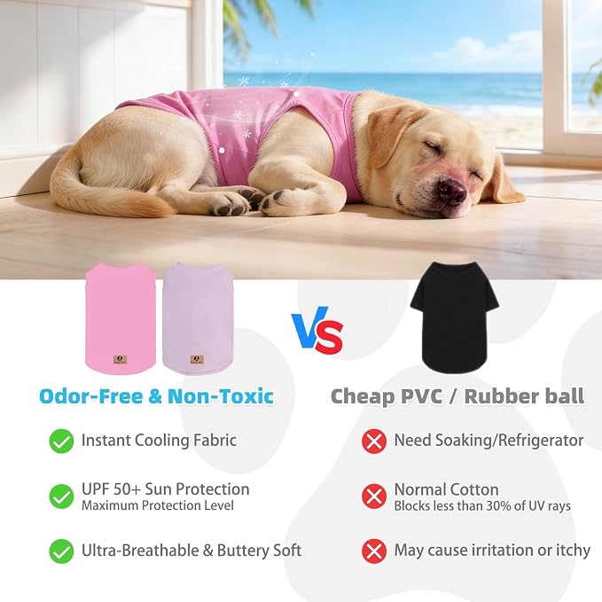 Cooling Sunblock Dog Clothes for Large Dogs, 2 Pack UPF50+ UV & Insect Protection Quick Dry Dog T Shirts for Outdoor, Anti-Hair Loss Breathable Sleeveless Pet Vest Tank Tops, Pink&Purple, XXL