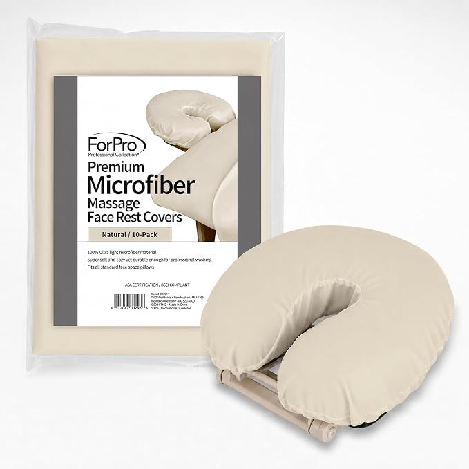 ForPro Premium Microfiber Massage Face Rest Cover, Natural, Ultra-Light, Stain and Wrinkle-Resistant, for Massage Tables, 10-Count