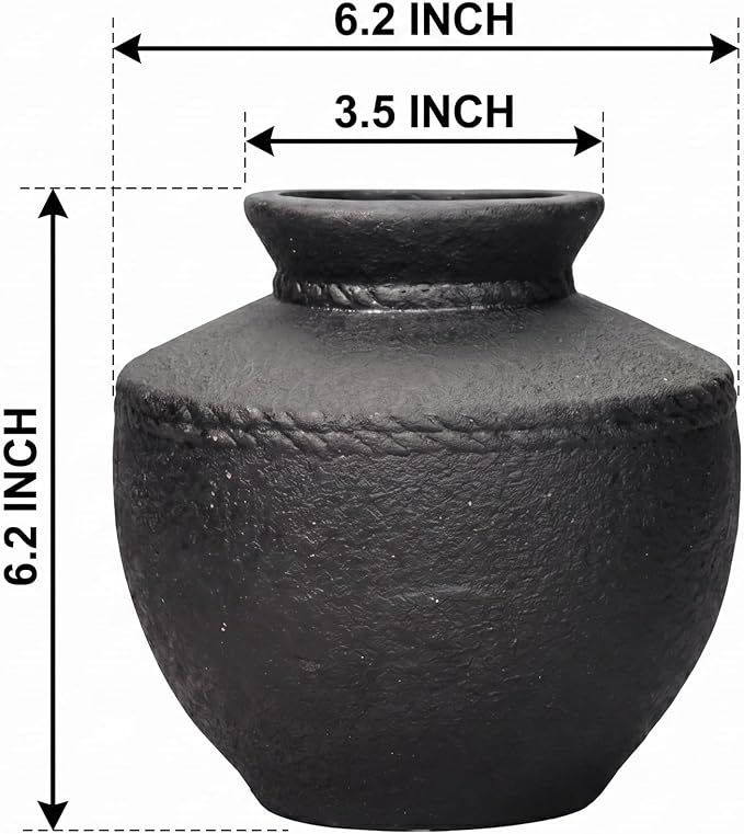 Black Ceramic Vase - 6 Inch Small Rustic Farmhouse Flower Vases for Home Decor Decorative Minimalist Vase for Centerpiece Coffee Table Bedroom Living Room Decor