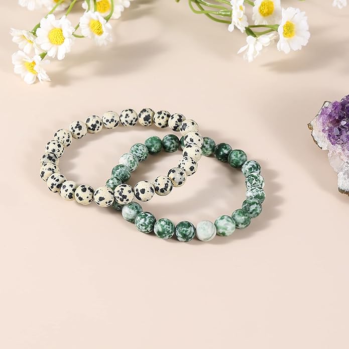 Bivei Natural Gemstone Semi Precious Healing Crystals Handmade Stretchy Round Beads Bracelet,Stocking Stuffers for Women Enhance Positive Energy