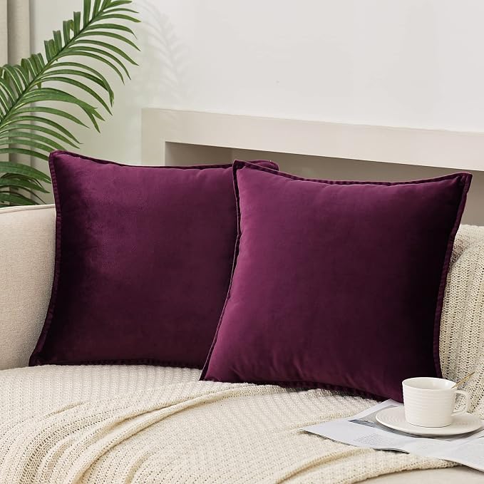 Velvet Purple Throw Pillow Covers 24”x24”Pack of 2 Soft Decorative | Square Cushion Covers for Couch Sofa Bed Livingroom Car Home Decor,60x60Cm