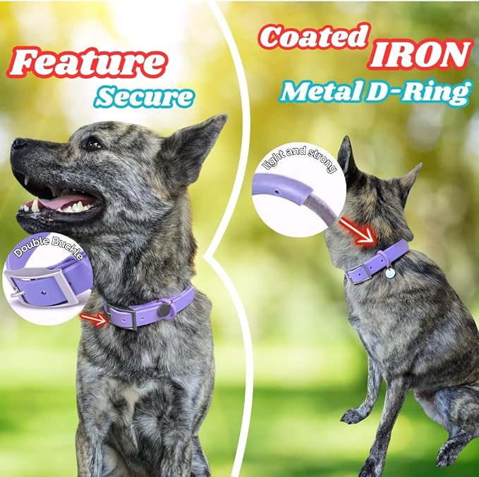 Waterproof Dog Collar, Soft Comfortable Pet Collars, Adjustable Odor Proof Heavy Duty Dog Collars Easy to Clean for Large, Medium Small Dogs by Bee N Buu (Purple, Medium (length12-16, Width 3/4"))