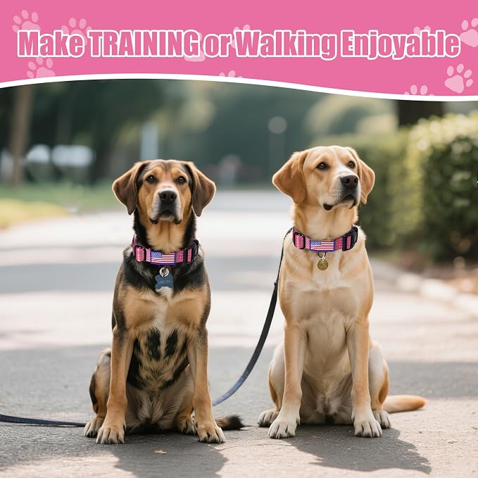 Martingale Dog Collar Reflective NO Pull with USA Flag, M,Pink
