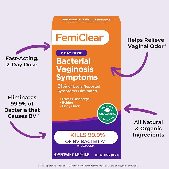 FemiClear Bacterial Vaginosis Symptoms Ointment, 2-Day Dose, 0.5 Oz | Fast-Acting Relief for Odor, Itching & Discharge, Supports Balance & Vaginal Health, All-Natural & Organic Ingredients