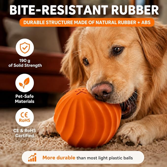 Smart Interactive Dog Toy Ball for Dogs and Cats, Motion Activated Auto Rolling Bouncing Pet Ball, IP67 Waterproof, Bite Resistant Rubber, USB-C Rechargeable, 2 Modes