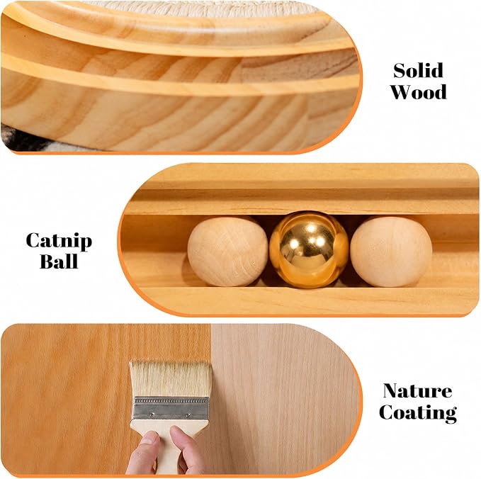 CHEERHOME PETS Sisal Cat Scratcher Pad, Wooden Interactive Cat Puzzle Toy