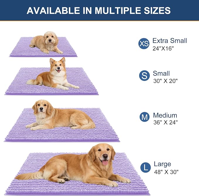 OLANLY Dog Door Mat for Muddy Paws 34x21, Extra Absorbent Chenille Mud Mat | Lavender, Absorbs Moisture and Dirt, Non-Slip Machine Washable Doormat, Quick-Drying Indoor Entryway Floor Mat for Dogs
