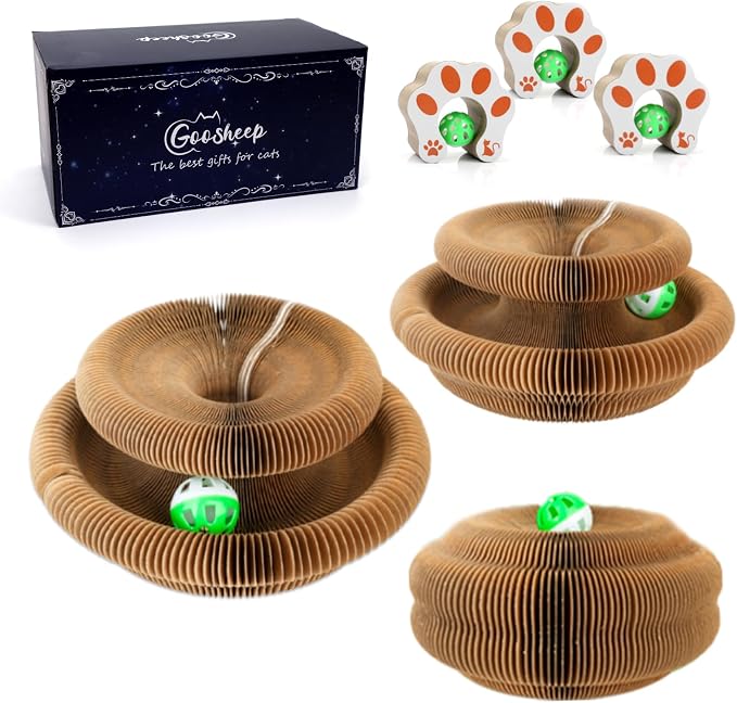 Goosheep 3 Pack Cardboard Cat Scratcher Board,Accordion Toy for Indoor Cats