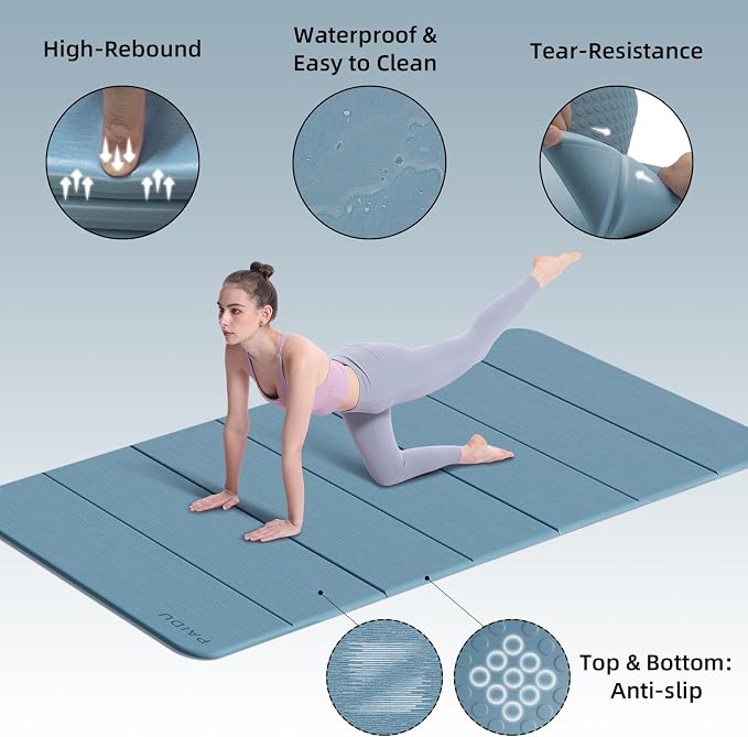 PAIDU Foldable Yoga Mat thick- 2/5" (10MM) TPE Non-Slip Design, Quick Fold，Easy Storage, 75x40 Extra Long/Wide for Indoor Yoga, Pilates and Outdoor Travel Workouts