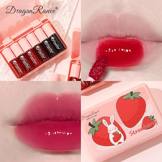 6 Colors Lip Tint Stain Set, Lip Gloss for Women, Mini Liquid Lipstick, Moisturizing Natural Korean Lip Gloss Set, Lip Stain Long Lasting Waterproof, Non-Stick Cup, High Pigment, Lip Makeup